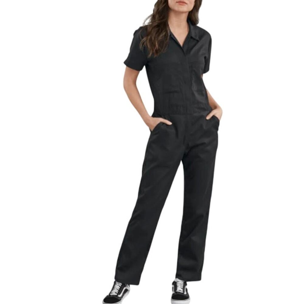 Dickies Women's Small Black Utility Work Coveralls Short Sleeve Jumpsuit Zip Up